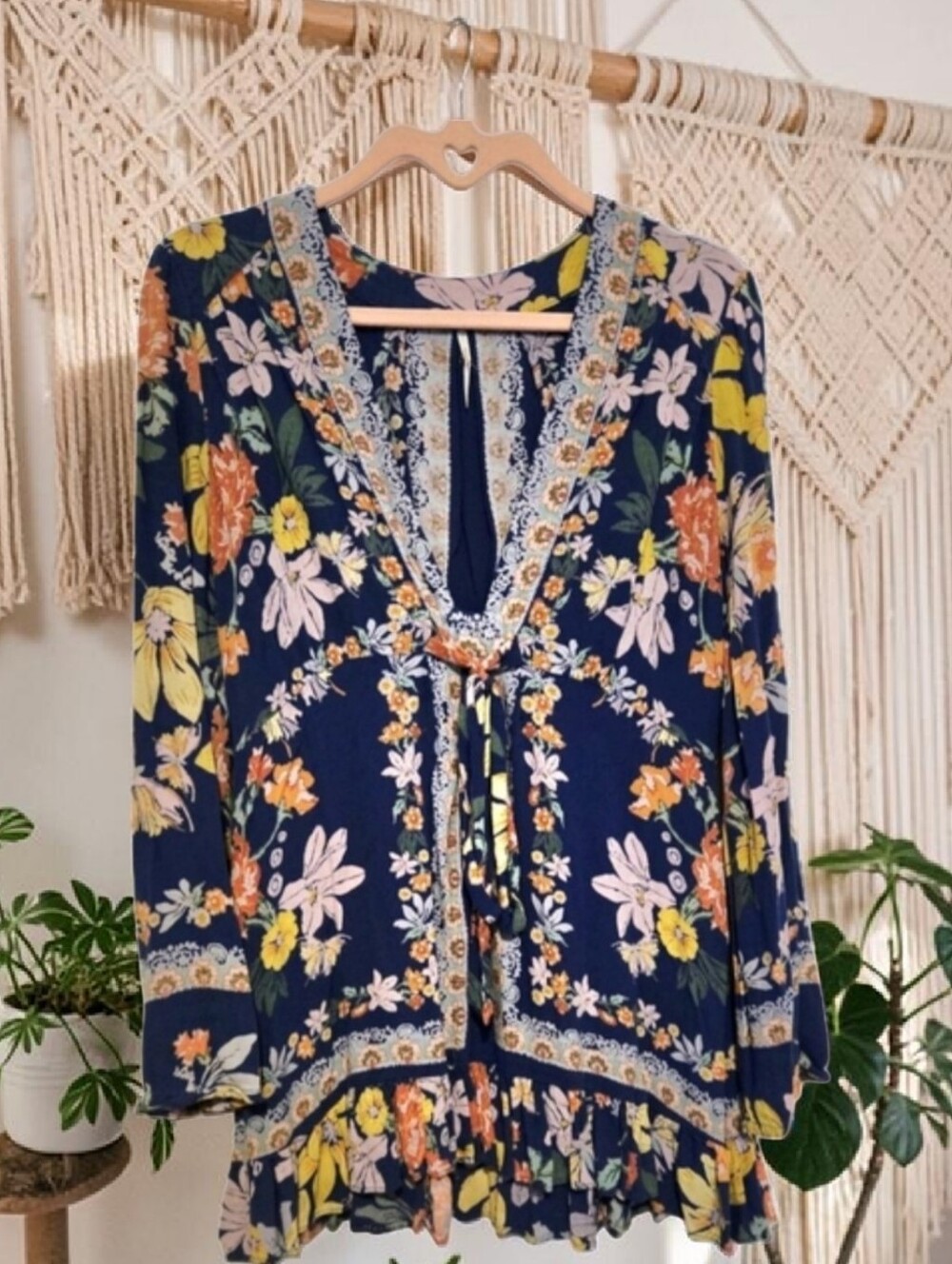 FREE PEOPLE Oversized Boho Floral Tunic Top Size 2